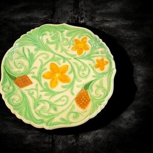 Floral Decorative Plate with Green and Orange Accents